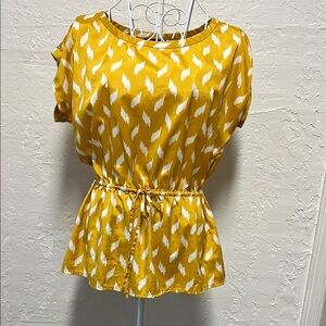 Banana Republic Yellow and White Tie Front Peplum Blouse